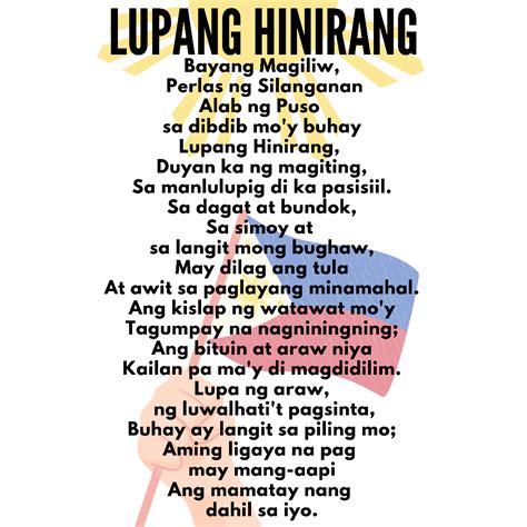 lupang hinirang lyrics tagalog|lupang hinirang meaning brainly.